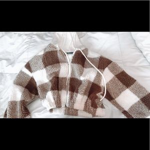 Shein plaid Sherpa crop zip up